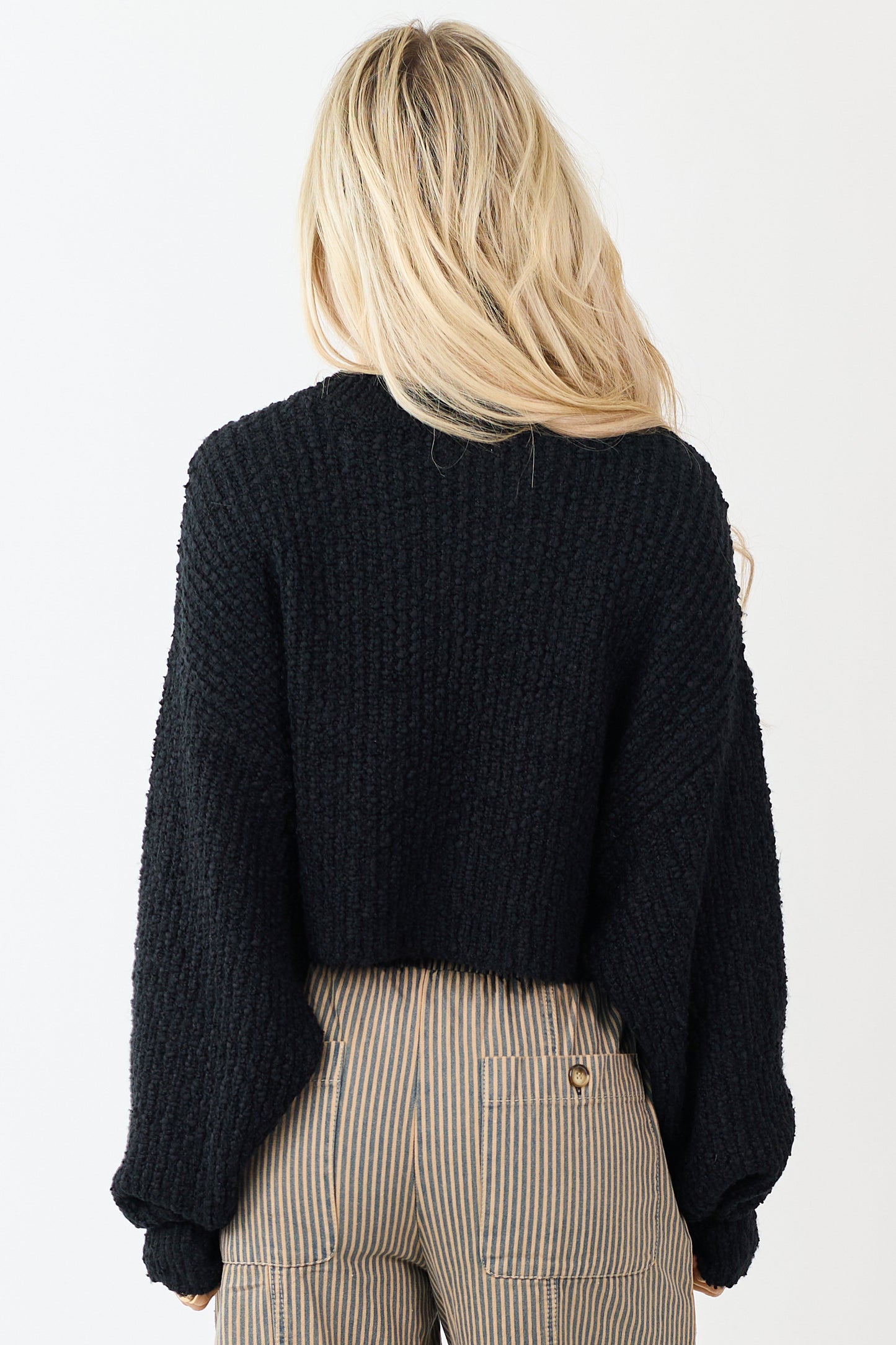 Black Popcorn Knit Cropped Oversized Sweater