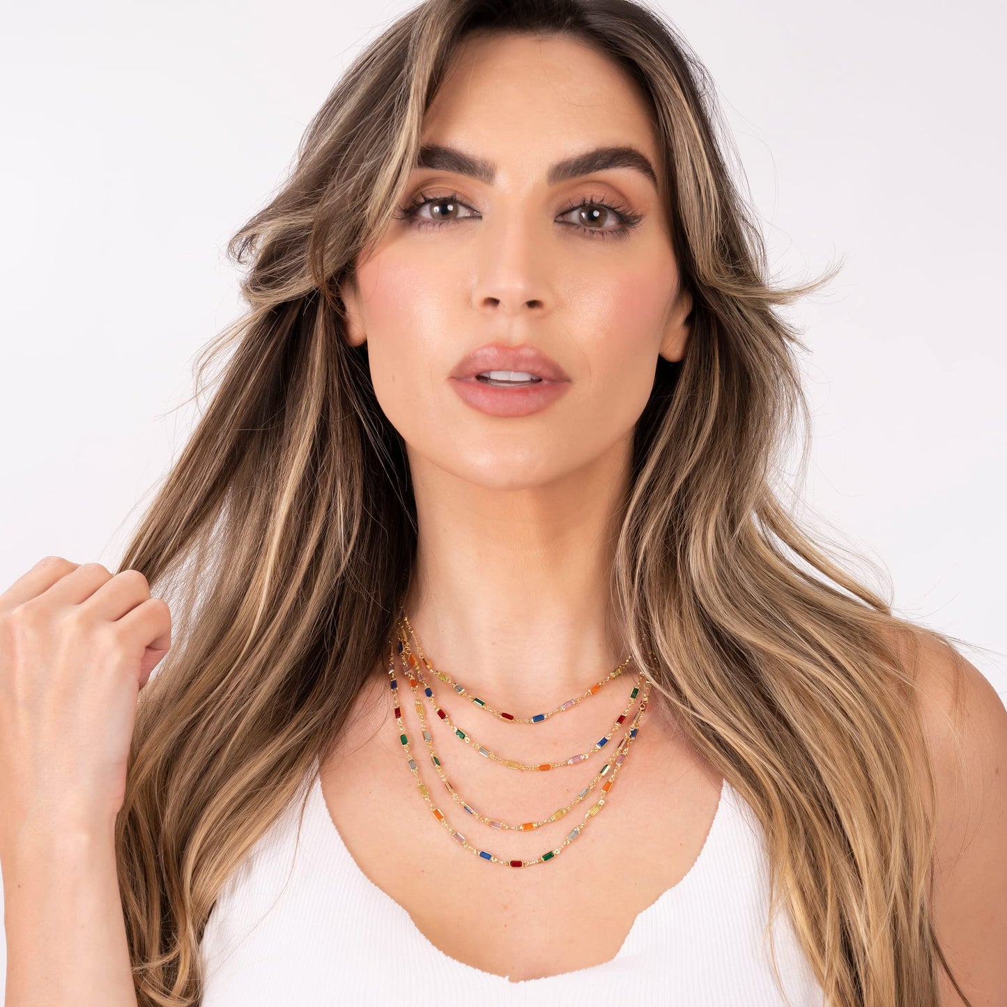18K Gold Plated Dark Multicolor Crystal Baguette Necklace