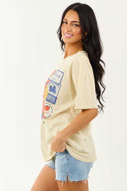 Almond Fruit Sticker Graphic Distressed Cotton Tee