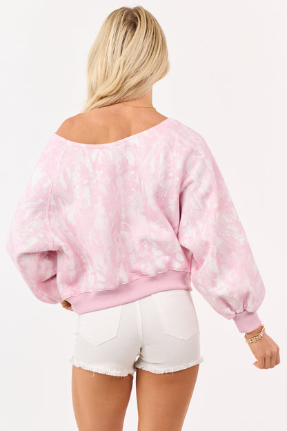 Baby Pink Faded Camo Print Off Shoulder Sweatshirt