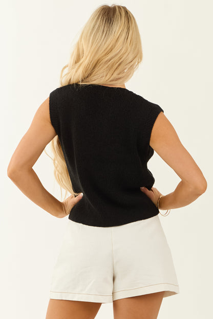 Black Button Down Cap Sleeve Sweater Vest