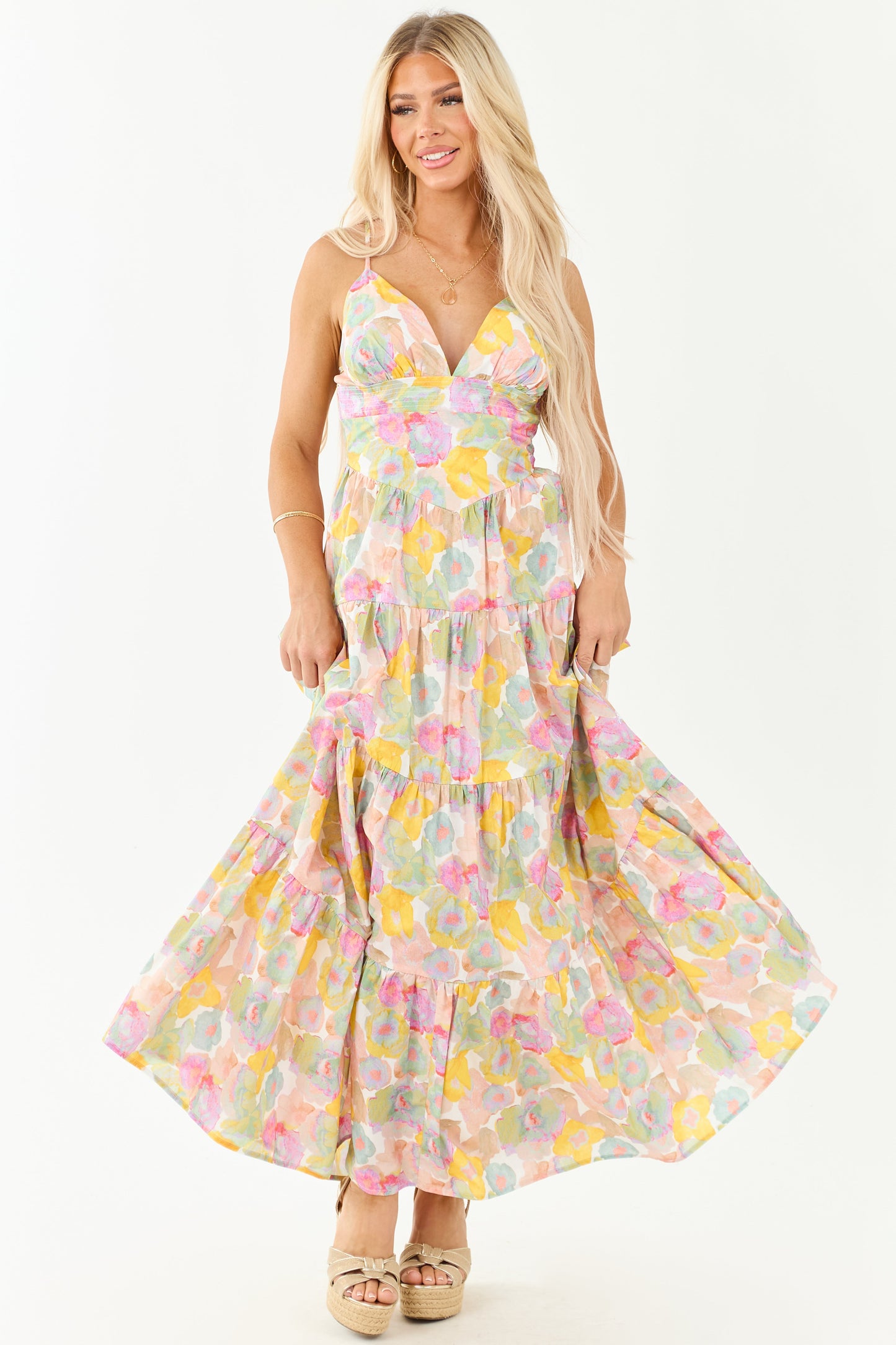 Blush Floral Print Sleeveless Cotton Maxi Dress