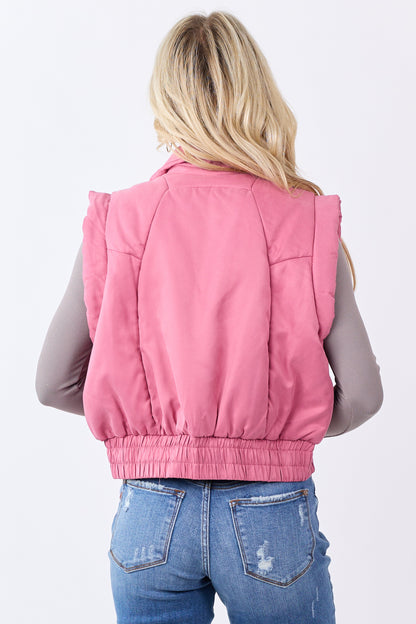 Bubblegum Button Up Mock Neck Puffer Vest