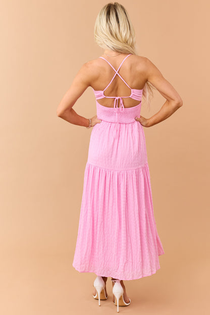Bubblegum Smocked Waist Cross Strap Maxi Dress