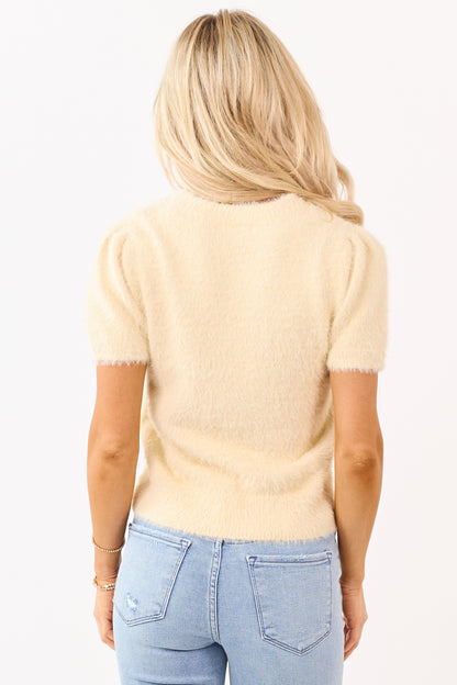 Buttercream Short Sleeve Fuzzy Eyelash Knit Sweater Top