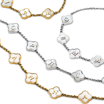 Pearl Clover Custom Name Necklace (Silver)