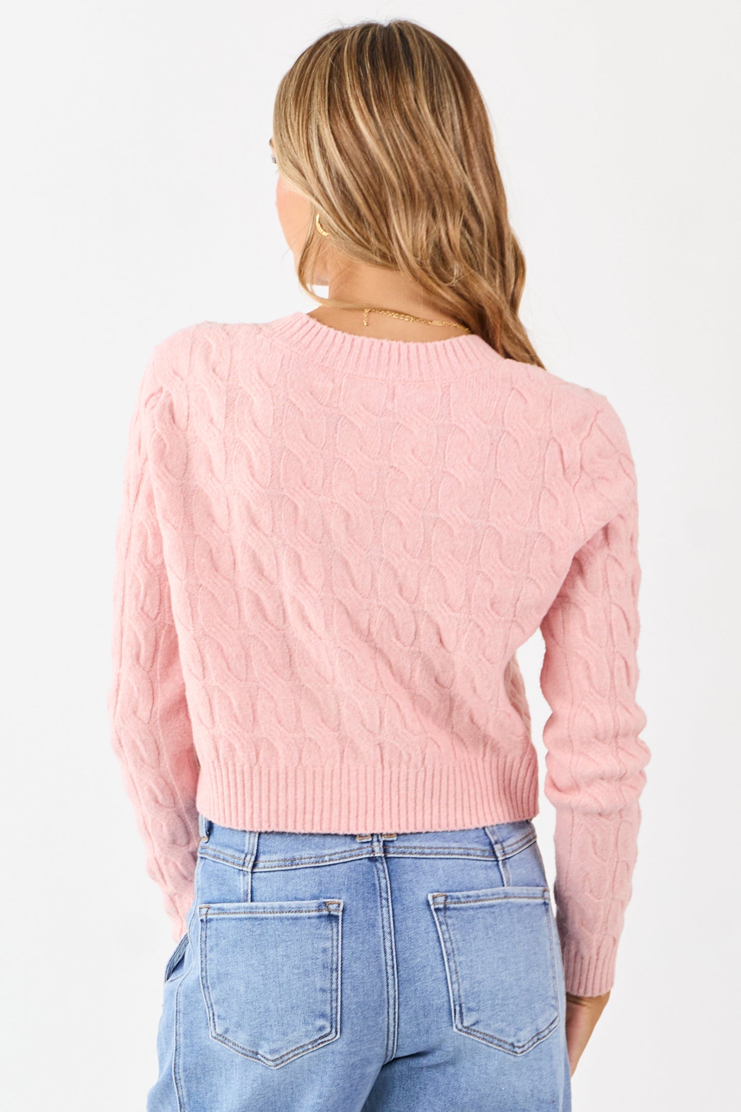 Carnation Button Down Cable Knit Sweater Cardigan
