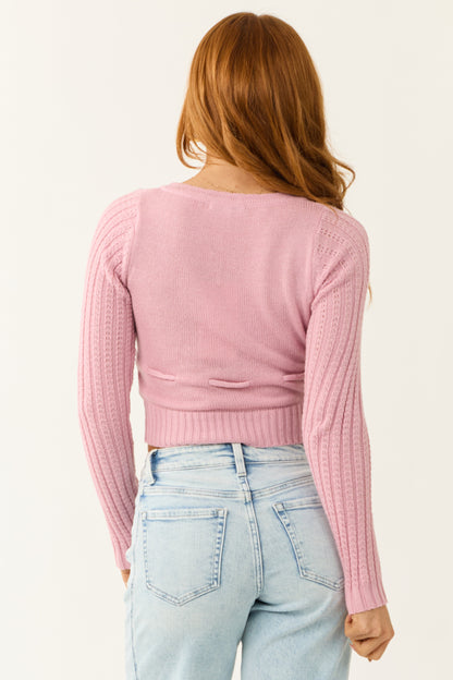 Carnation Button Down Front Tie Square Neck Cardigan