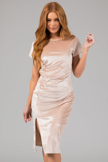 Champagne Sparkle Velvet Fitted Midi Dress