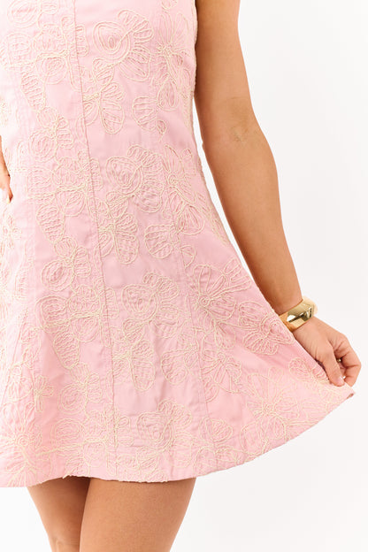 Cherry Blossom Floral 3D Embroidered Mini Dress