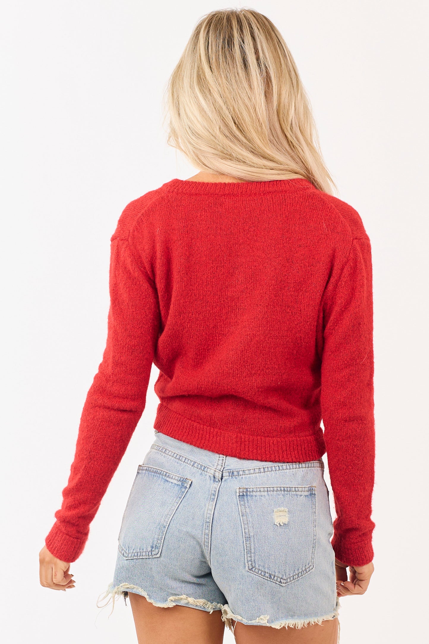 Cherry Button Down Knit Wool Blend Cardigan