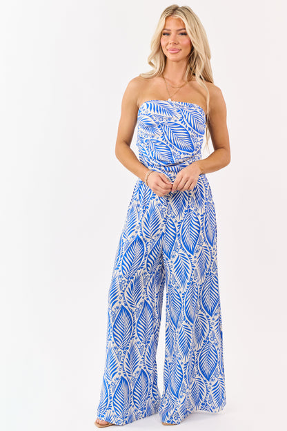 Cobalt Tropical Print Crop Top and Pant Set