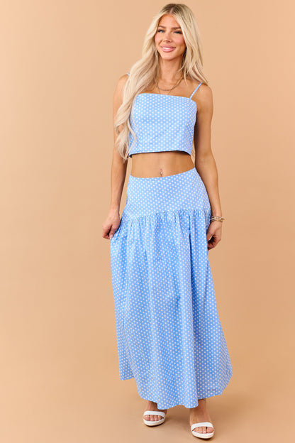 Cornflower and White Polka Dot Cotton Crop Cami Top