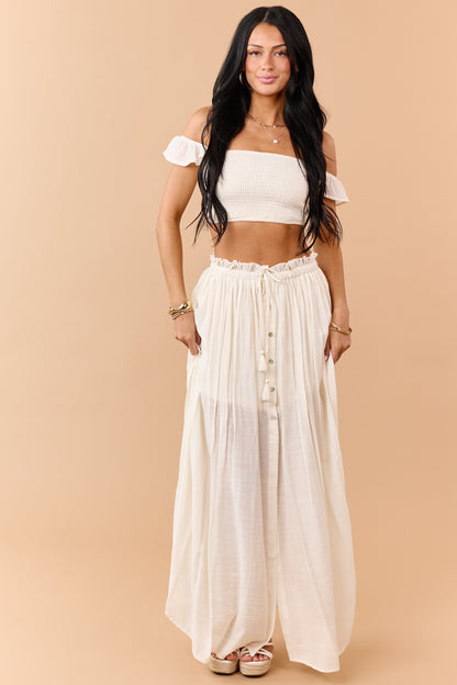 Cream Maxi Skirt and Smocked Crop Top Set
