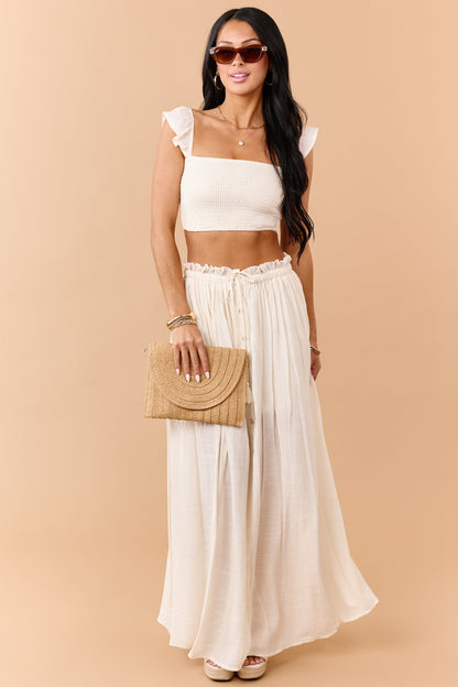 Cream Maxi Skirt and Smocked Crop Top Set