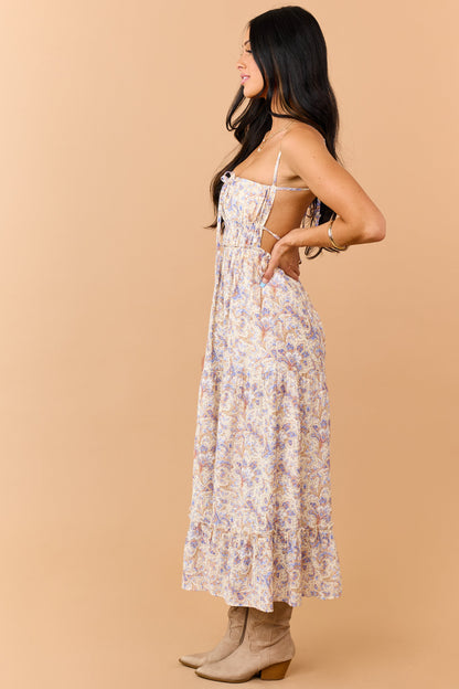 Cream Paisley Print Open Back Maxi Dress