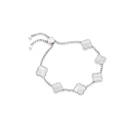 Pearl Clover Custom Name Bracelet (Silver)