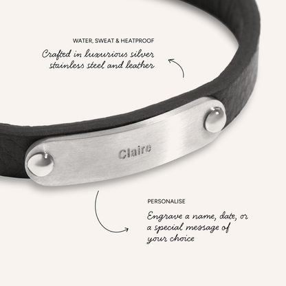 Custom Handwritten Men's Leather Bracelet (Silver)