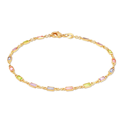 18K Gold Plated Light Multi Color Baguette Crystal Anklet
